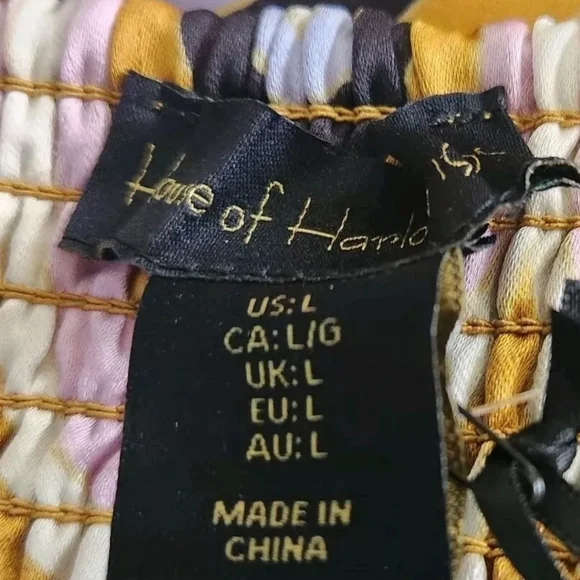 House Of Harlow 1960 Art Deco Printed Crop Top Gold Pink Satin Size L NEW - Picture 6 of 7